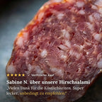 Kundenbewertung: Sabine N. über unsere Hirschsalami, 5 Sterne